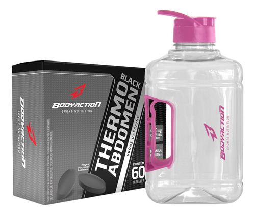 Thermo Abdomen Black 60 Comp + Galão Gym Tank Resist 2lit Sabor Sem sabor/Galão Rosa