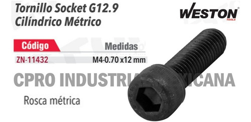 Tornillo Socket Met. Gr.12.9 M4-0.70 X12 - 100pz 1432