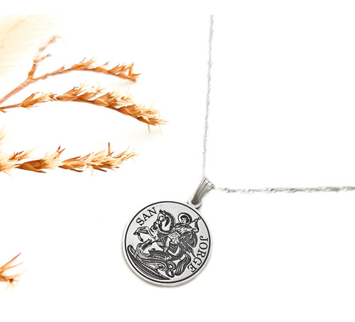 Cadena Y Dije Medalla San Jorge Plata 925 Plateado 45 Cm