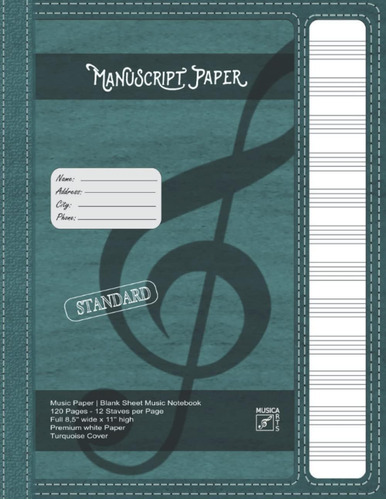 Papel Manuscrito | Cuaderno Partituras Blanco | 120 Páginas