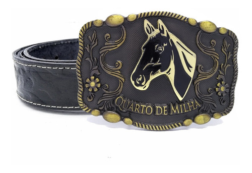 Cinto Masculino Country De Couro + Fivela Quarto De Milha