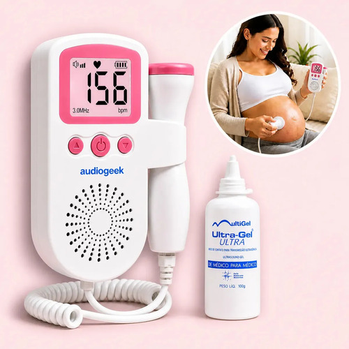 Doppler Fetal Sonar Batimento Bebe Ultrassom + Gel Cor Rosa Marca Audiogeek