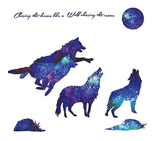 Amaonm Creative Blue Vinyl Starry Sky Lobo Y Luna Estrellas 