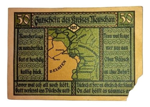 Billete Notgeld Alemania Monschau Kreis 1921 50 Pf. (Usado)