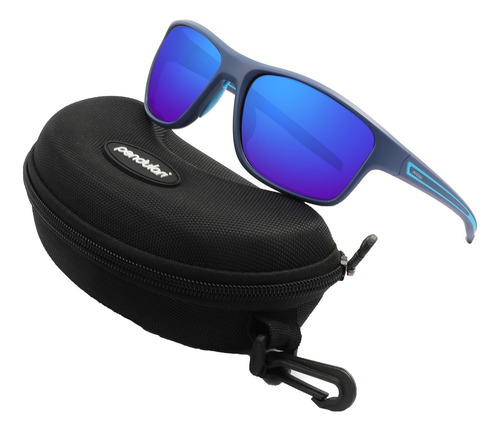 Óculos De Sol Esportivo Pesca Corrida Ciclismo Polarizado Uv Armação Azul-escuro Lente Azul
