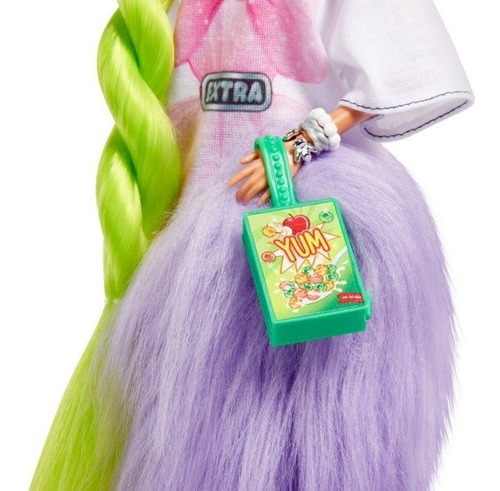 Imagem 5 de 8 de Barbie Extra 2021 Cabelo Trança Verde 11 Loira Laços 2021