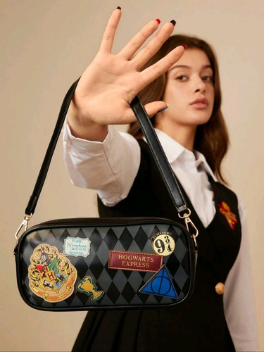 Bolso De Dama Harry Potter Expreso De Hogwarts Negro Geométrico Níquel Negro