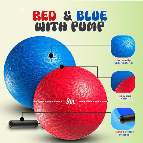 Set De Kickball Rojo Y Azul - (9 Pulgadas) Con Bomba Para...