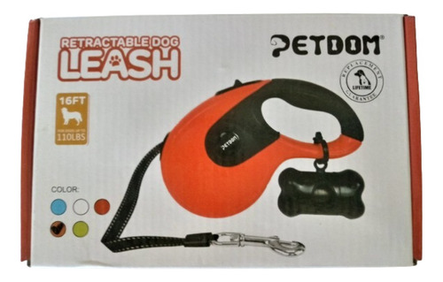 Correa Retráctil 5 Mts Petdom Incluye Despachador De Bolsas