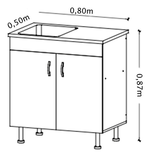 Imagen 3 de 10 de Mueble Bajo Mesada 80 Cm Blanco Puertas Amube Bacha Acero