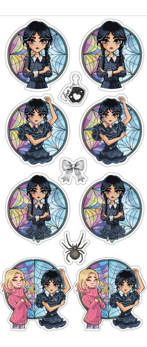 Merlina Stickers X3 Planchas | Vinilo Resistente