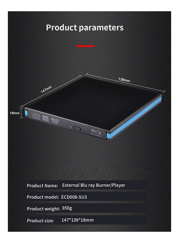 Leitor De Gravador De Raios X Usb 3.0 Cd Dvd Unidade Blu-ray