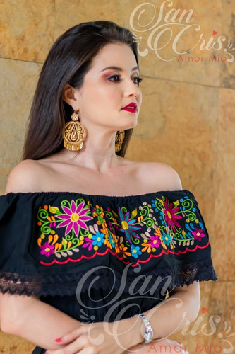 Vestido Campesina Corto Oaxaca Tipico Mexicano, Elastico | Envío gratis