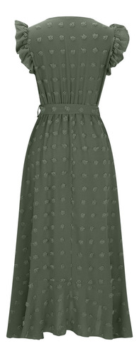 Vestido Casual De Encaje Bordado En Color Liso Con Puños En