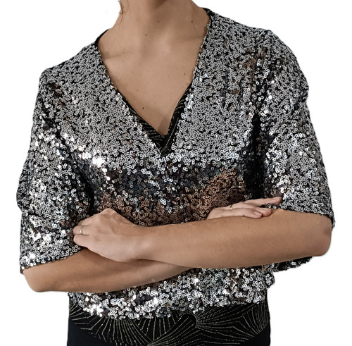 Bolero De Fiesta Lentejuela Brillo Talle Grande 15 Madrina Plateado U