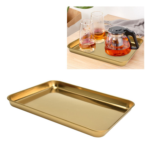 Bandeja Rectangular De Acero Inoxidable Dorada Plana