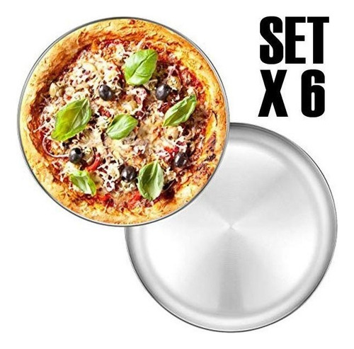 Set 6 Platos De Pizza Porta Pizza Bandeja Acero Inox 36 Cm