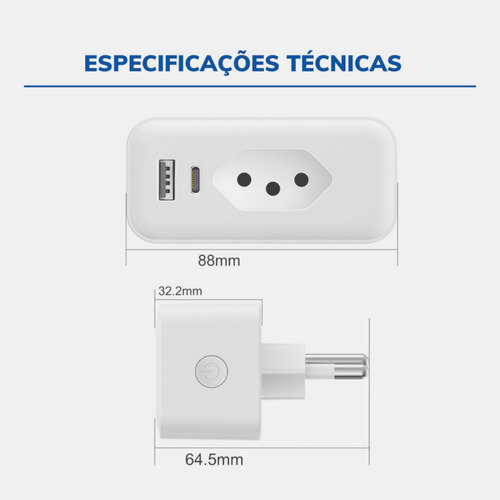 Tomada Inteligente Novadigital 10a Usb C/ Medidor De Consumo