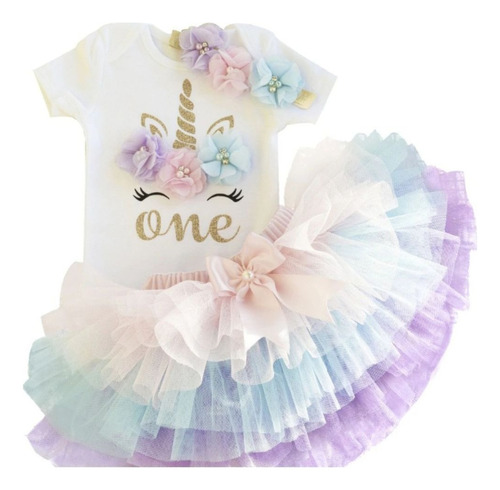 Conjunto De Niña Unicornio Falda Tutu + Body + Diadema