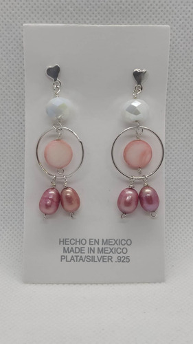 Par De Aretes Con Piedra Y Perla Plata Ley .925