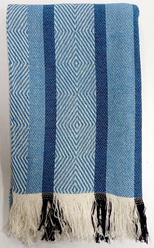 Poncho Artesanal Rombos Azul Turquesa