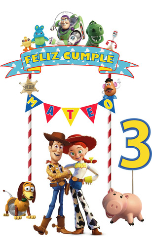 Topper Adorno Torta Feliz Cumple Toy Story Nubes Personaliza