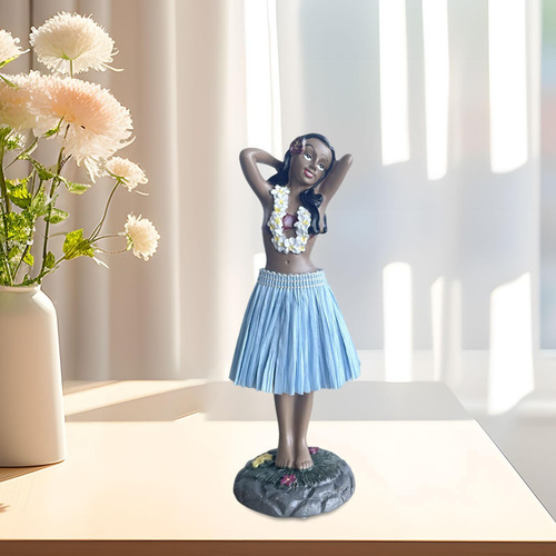 Muñeca Hawaiana Para Salpicadero, Bailarina Posando, Azul