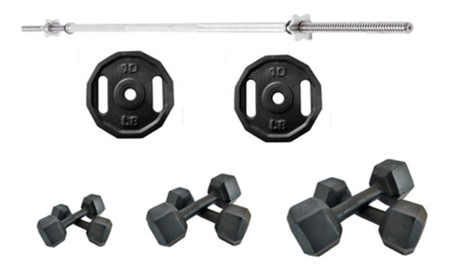 Kit/set 70 Lb De Mancuernas Hex  Discos Pesas Gimnasio 