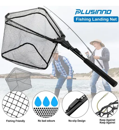 Red De Pesca Plegable Con Mango Telescópico Y Malla De Nailo