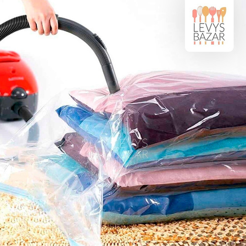 Imagen 6 de 10 de Pack X4 Bolsas Guardar Ropa Al Vacio Ahorra Espacio 80x60cm