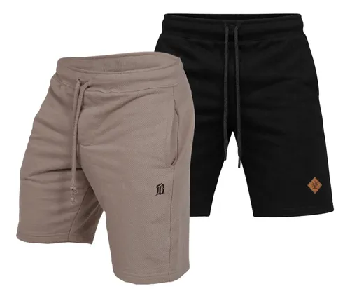 Kit 2 Bermudas Preta E Caqui Premium Bluhen