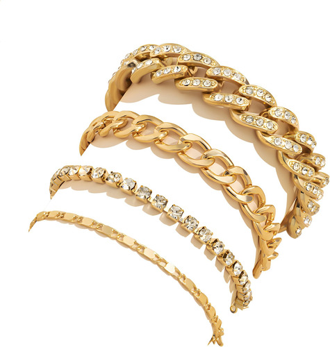 4 Pulseras De Oro Simples Para Mujeres Y Niñas, Conjuntos De