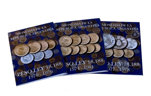 3 Albumes Monedas Argentinas Pesos Ley 1970-1981 +20 Monedas