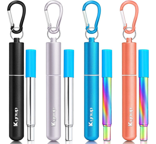 Paquete De 4 Pajitas Plegables Reutilizables De Acero