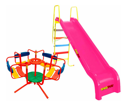 Combo Infantil Calesita + Tobogan 5 Escalones Pvc Dobl Pared