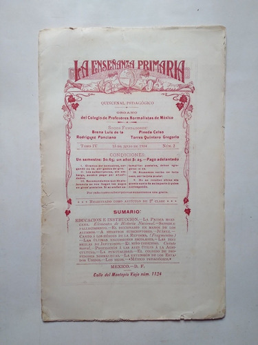 La Enseñanza Primaria 1904 Torres Quintero, Antigua Revista