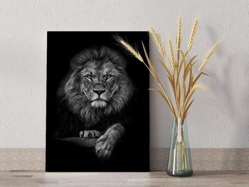 Quadro Tela Decorativo Leão Luxo 60x40 Grande Cor Preto