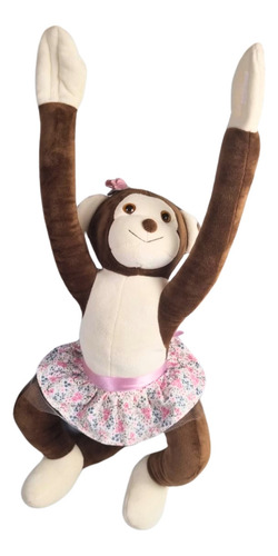 Macaquinho Com Vestido De Pelúcia Brinquedo Abraçadinho Cor Chocolate