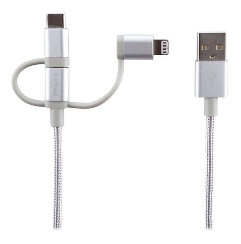 Cable 3 En 1 Para Celulares Iph/android Usb Tipo C Silver