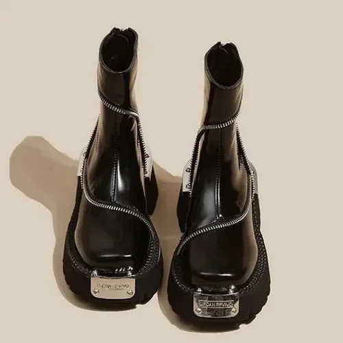 Botas New Shoes Para Mujer, Con Cremallera Alta, Punta Redon