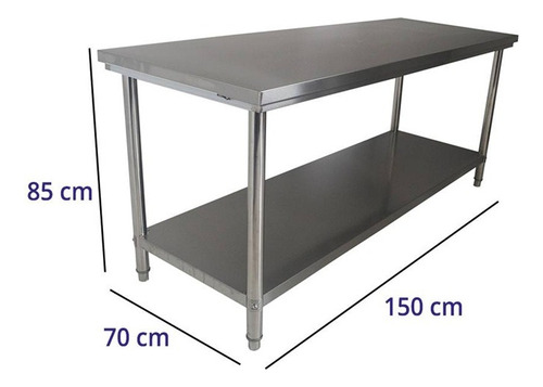 Bancada Mesa Total Inox 150x70cm Industrial Com Prateleira