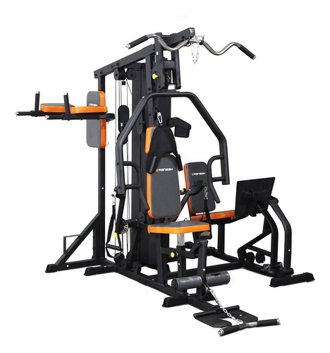 Multigym Multiestación 80kg Con Prensa Y Barras Ranbak 660 Estructura Negro Tapizado Naranja