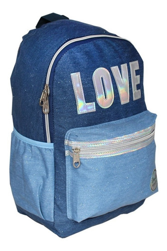 Mochila Escolar Bolsa Feminina Glitter Purpurina Love Denlex