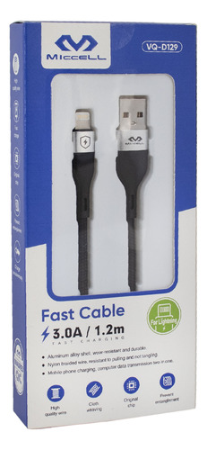 Cable  Para iPhone Lightin Usb Miccell 3a 1.2m Negro