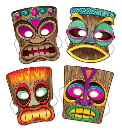 Máscaras Tiki Beistle Pack, 10 Pulgadas, Multicolor