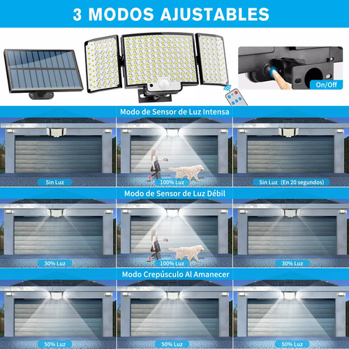 Leyi®280 Led Lampara Solar Exterior 3 Cabezales Pared Sensor 3modos Ip65 , Iluminación 270°