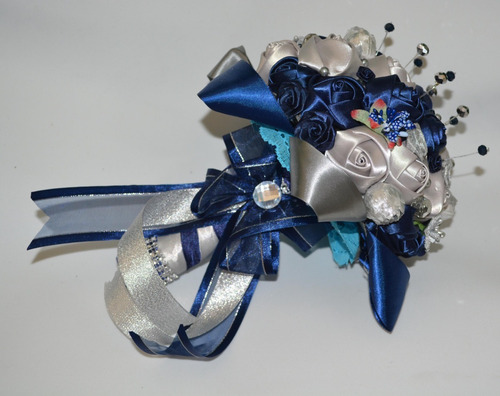 Ramo Novia Xv Años Plata Azul Marino Combinado M