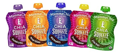 Pack 10 Unidades Mamma Chia Squeeze 5 Sabores: Frambuesa, Ve