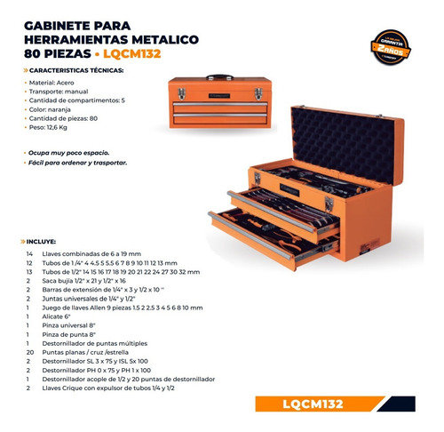 Caja De Herramientas Metalicas Lusqtoff 80 Piezas Lqcm132