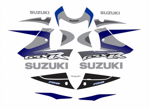 Kit Adesivos Lateral Suzuki Gsxr 750 2000 Moto Preta E Prata